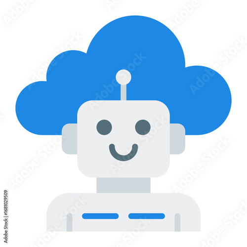 Cloud AI icon. Artificial intelligence cloud symbol. Virtual assistant storage and data guide. Flat Icon