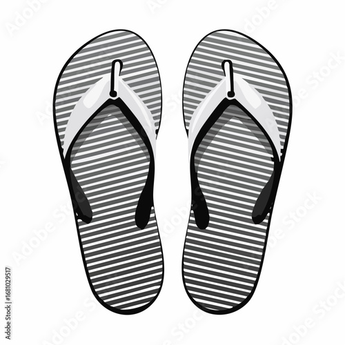 Striped flip flops Vector Image. Black and white Striped flip flops Vector Image isolated on white background