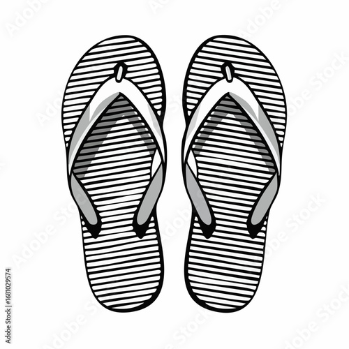 Striped flip flops Vector Image. Black and white Striped flip flops Vector Image isolated on white background