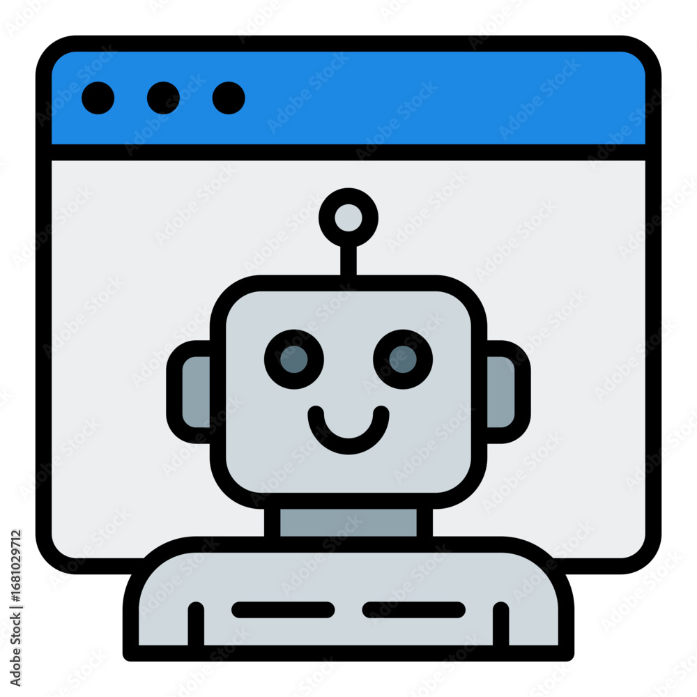 Naklejka premium Chatbot window icon. Online chat screen symbol. AI support conversation collection. Filled Line Icon
