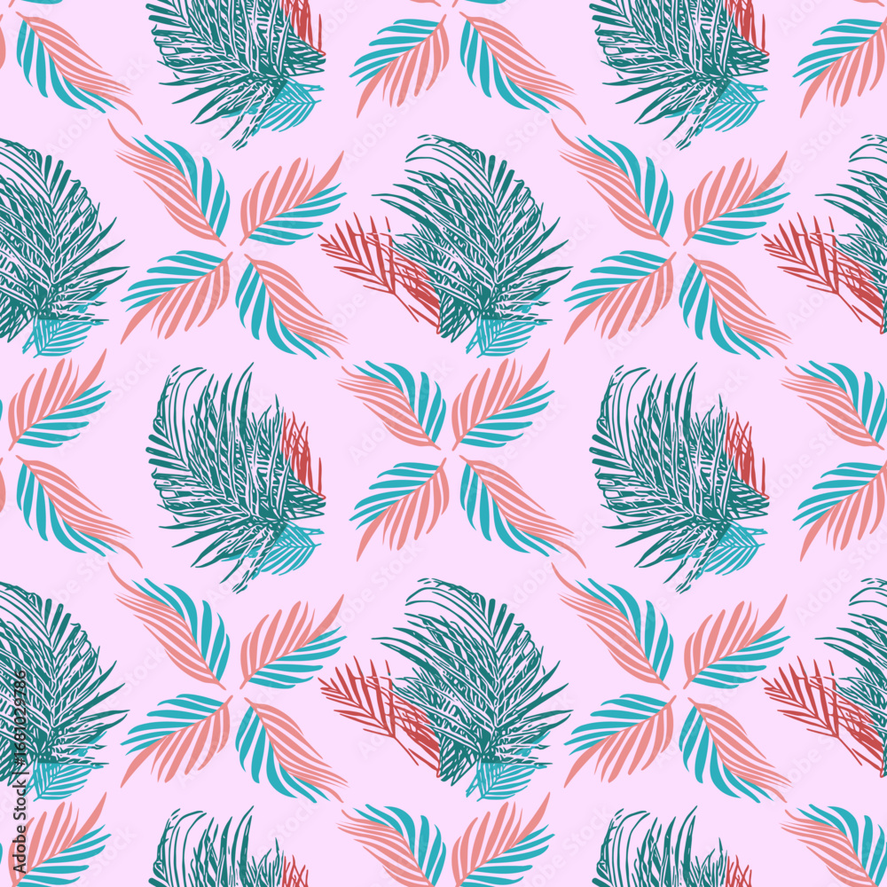 Fototapeta premium Vector - tropical leaves seamless pattern, colorful template.
