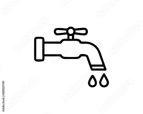Water faucet with dripping liquid drops outline