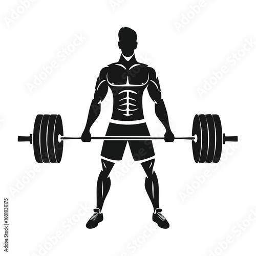 Man Barbell Deadlift image. Silhouette Man Barbell Deadlift Stock Vector on white background.