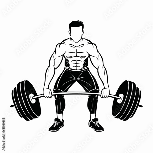 Muscular man doing heavy deadlift exercise image Vector on white background.