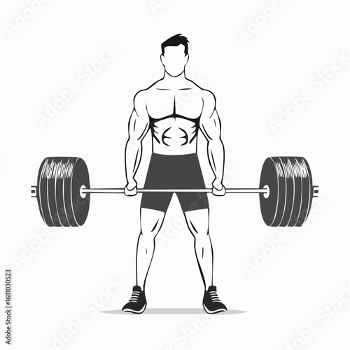 Muscular man doing heavy deadlift exercise image Vector on white background.