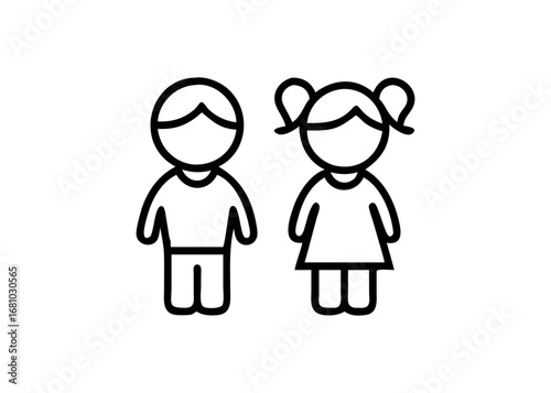 Simple outline icons of a boy and a girl on transparent