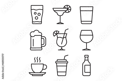 Beverages Editable Stroke Line Icons