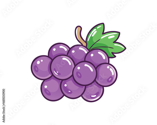 Purple grapes with green leaves on a transparent background