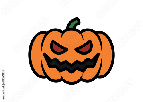 Scary Halloween pumpkin with carved face and glowing red eyes