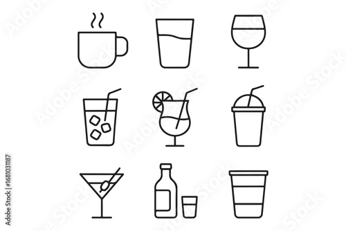 Beverages Editable Stroke Line Icons