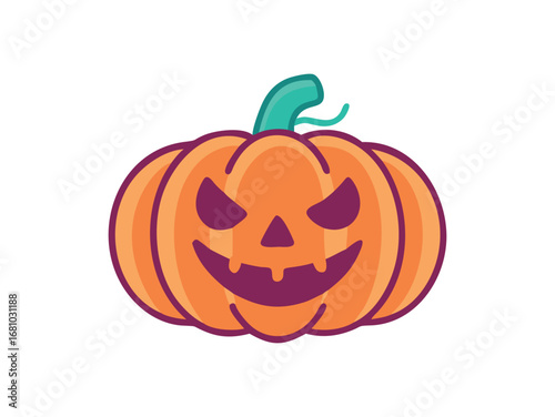 Scary jack o lantern pumpkin with carved grin and menacing eyes