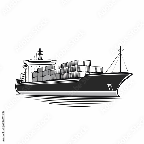 Cargo Ship Vector Isolated Stock Illustrations on white background.