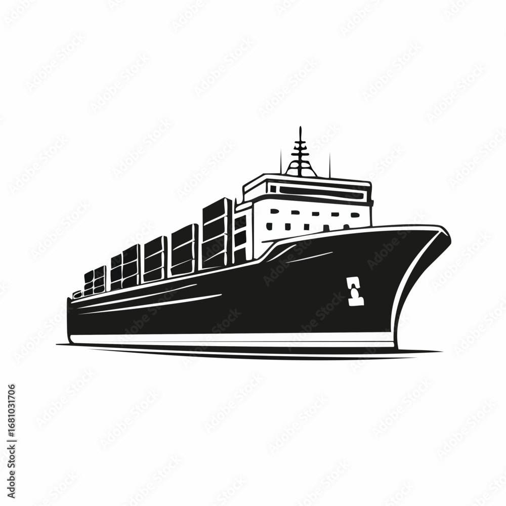 Obraz premium Cargo Ship Vector Isolated Stock Illustrations on white background.