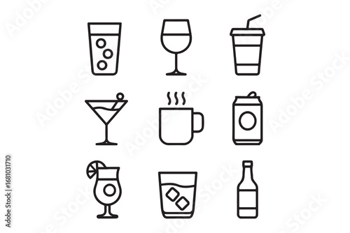 Beverages Editable Stroke Line Icons