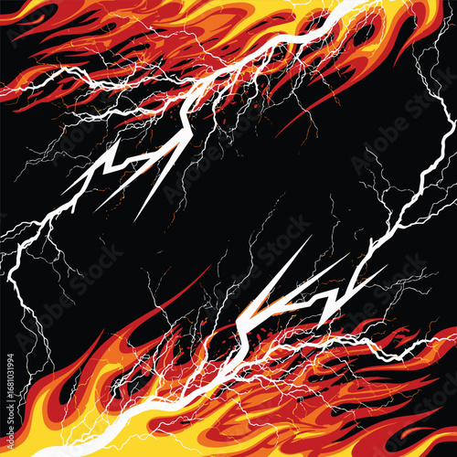 Intense abstract background with clashing fire and lightning, creating a dynamic and powerful elemental battle scene vector illustration