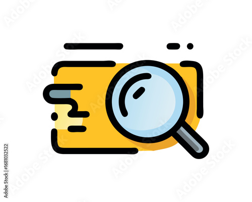 Magnifying glass over data icon on a yellow paper folder