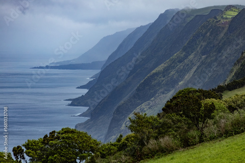Picturesque coastline cliffs in Azores islands Pico island Portugal