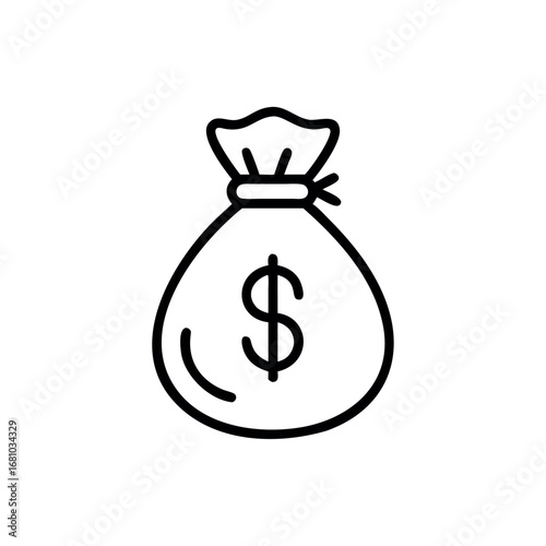 Stylized Money Bag with Dollar Sign on Transparent