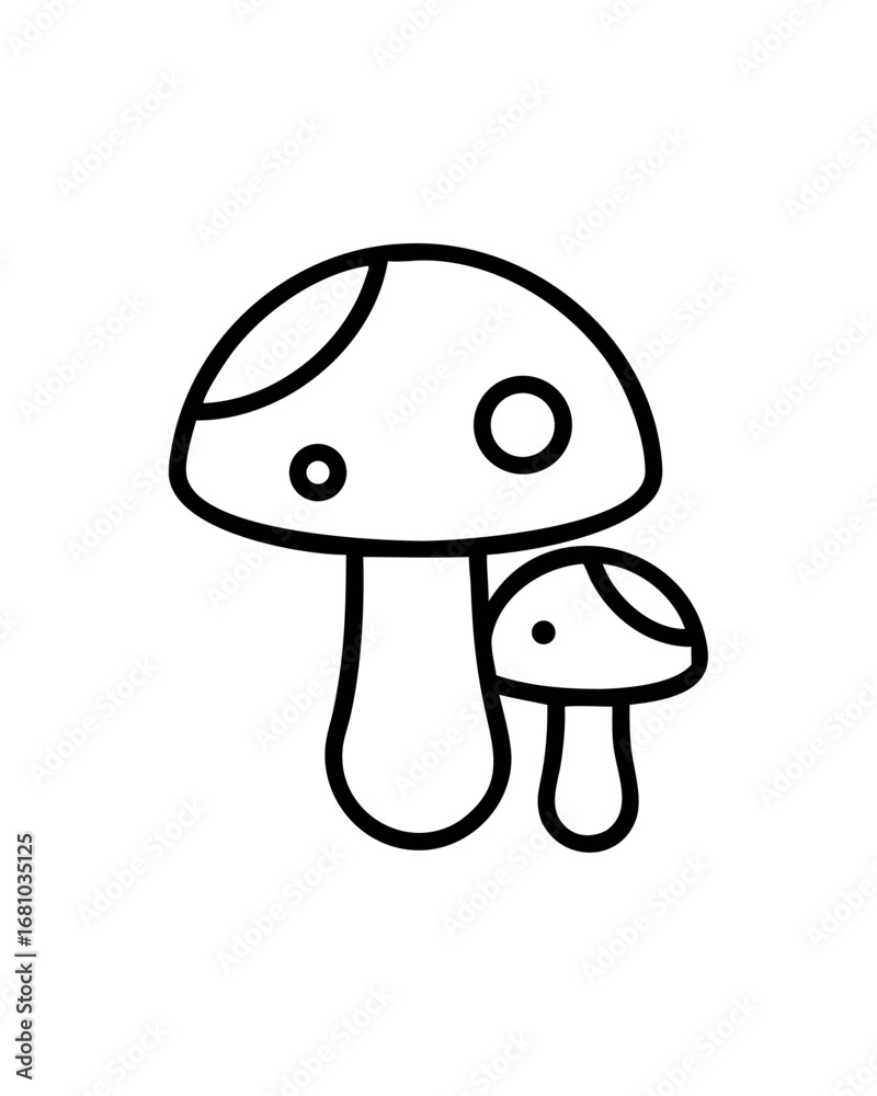 Two Simple Outline Mushrooms with Spots Two Simple Outline Mushrooms with Spots