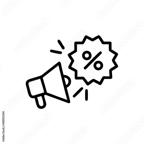 Megaphone Announcing Percentage Discount Symbol on Transparent Background
