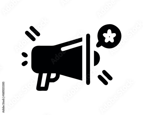 Amplifier icon with sound waves and speech bubble containing a star symbol