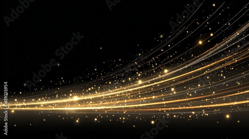Yellow and white shooting star trails on transparent background. Vector realistic illustration of firework arc tails with shimmering particles, festive sparkling beams, magic power twinkle effect