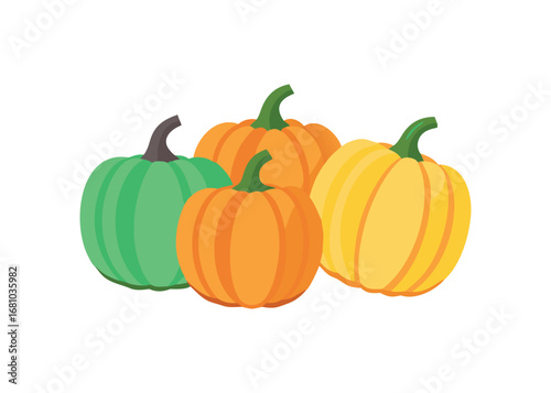 Group of Four Gourds with Stems on Transparent Background