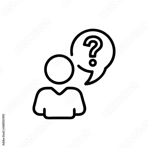 Person contemplating with a question mark symbol in a speech bubble