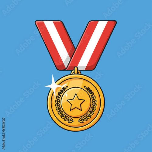 Stunning gold medal with star celebrates achievement and success award