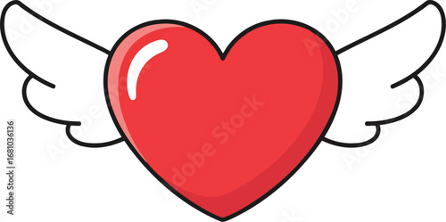 Symbolic red heart with angelic wings, a charming representation of love and freedom.