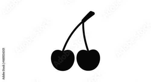 Two black cherries with stems on a white background silhouette