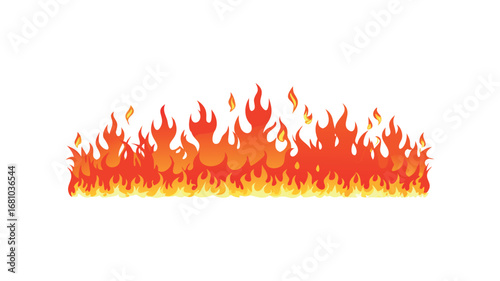 Vibrant and dynamic fire illustration with stylized flames and warm colors on a white isolated background.