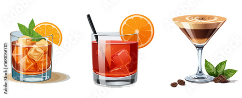 Cocktail Icon Set — Vector Icons for Bar & Mixology (Old Fashioned, Negroni, Espresso Martini)