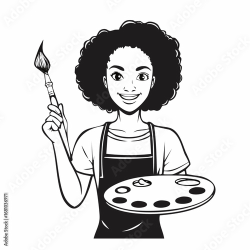 Artist holding palette and paintbrush image vector isolated on white background.