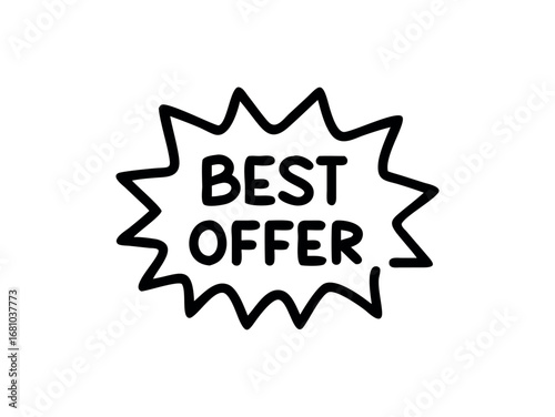 Hand-drawn announcement burst with "Best Offer" text