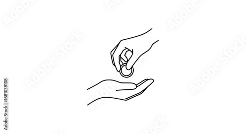 Hand giving coin to another hand, symbol of charity donation finance