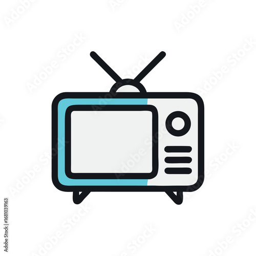 Simple flat icon of an old television set with antennas and knobs