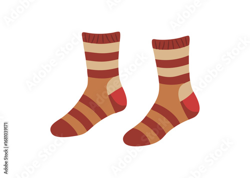 Striped socks with contrasting red toes on a transparent
