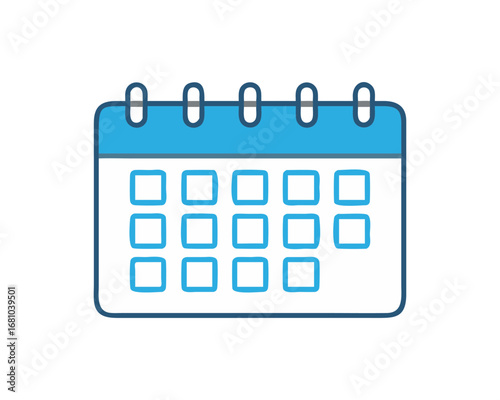 Simple blue calendar icon with rows of squares representing days