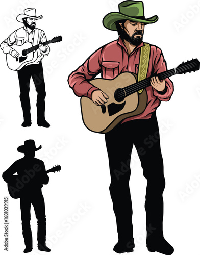 man standing by playing guitar, country music