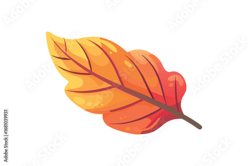 Stylized autumn leaf with vibrant red and orange hues on a white background