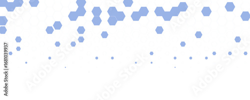 Blue white Hexagon honeycomb pattern fading geometric shape texture. Abstract futuristic background for technology, science, data UI design, skin care medical product, web banner. Vector backdrop