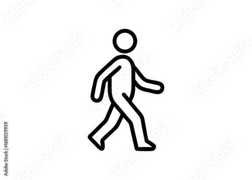 Simple line figure of a person walking with limbs extended