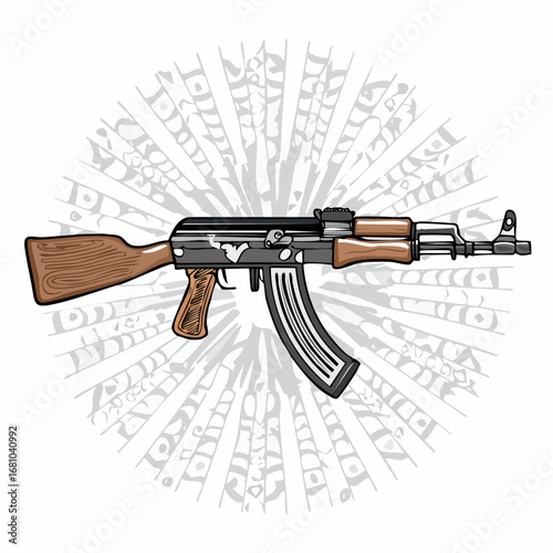 Ak 47 Vector Images. Black and white Ak47 Machine Gun Vector image on white background.