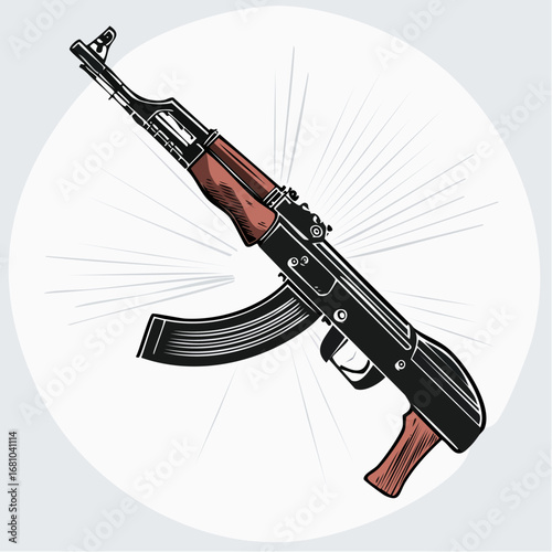 Ak 47 Vector Images. Black and white Ak47 Machine Gun Vector image on white background.