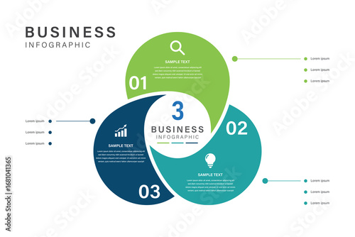 3 Steps of Colorful Venn Style Infographic for Business or Marketing