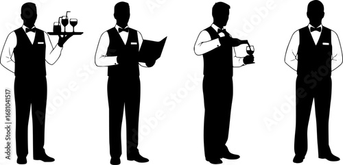 set of waiter silhouette vector
