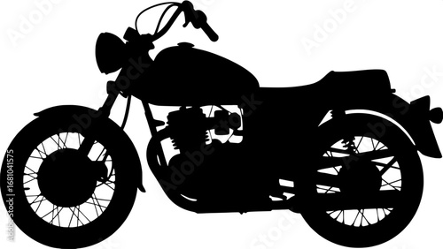 Simple black silhouette of a classic motorcycle, flat and centered, no background, graphic icon style.