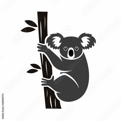 Koala Hanging In The Tree image vector. Black and white Koala Hanging In The Tree image on white background.