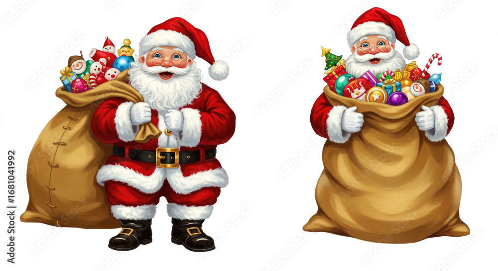 Fototapeta premium Two Santas with Gift Sacks for Christmas.